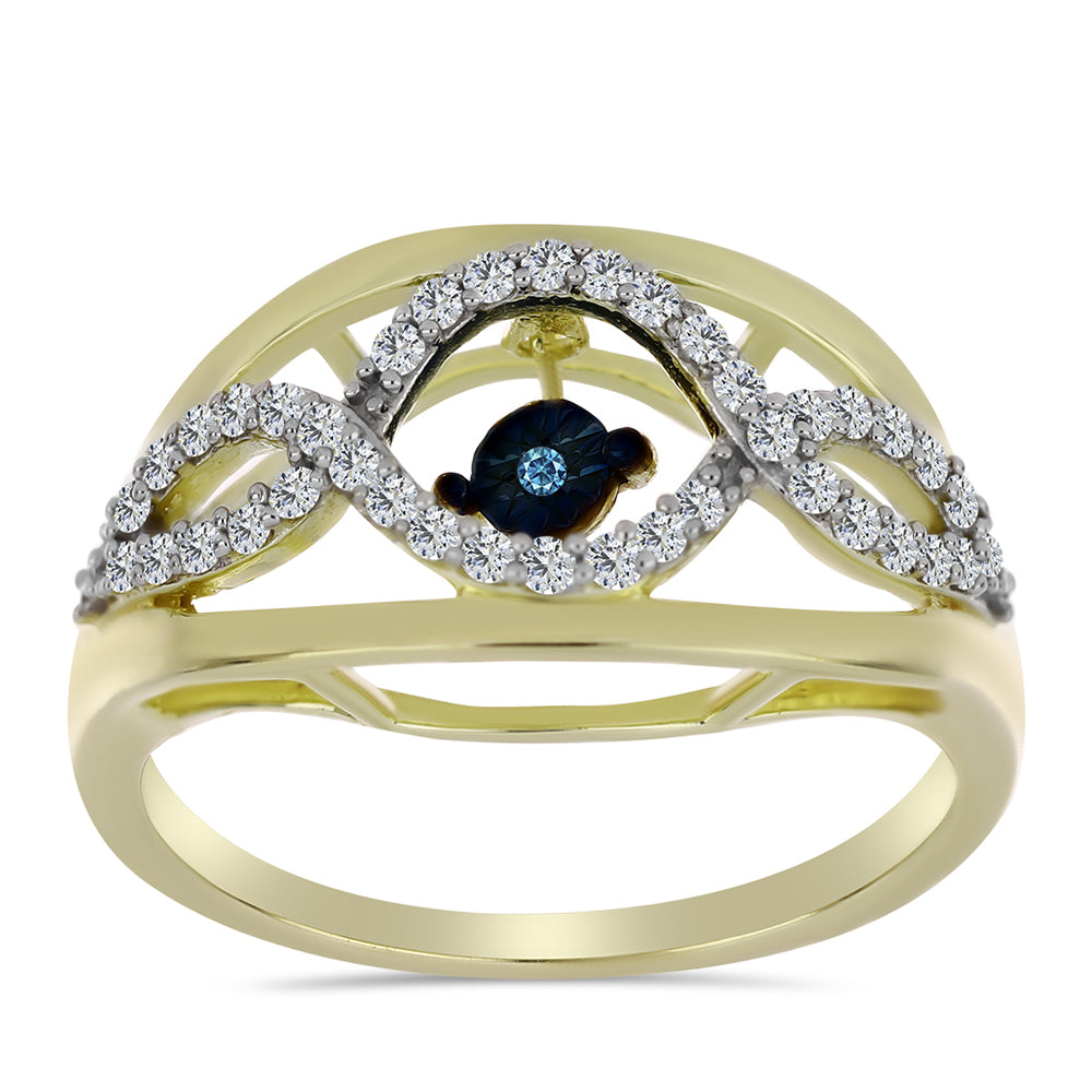 Pozlátený Strieborný Prsteň s Modrým tancujúcim diamantom a Bielym Topásom 3 