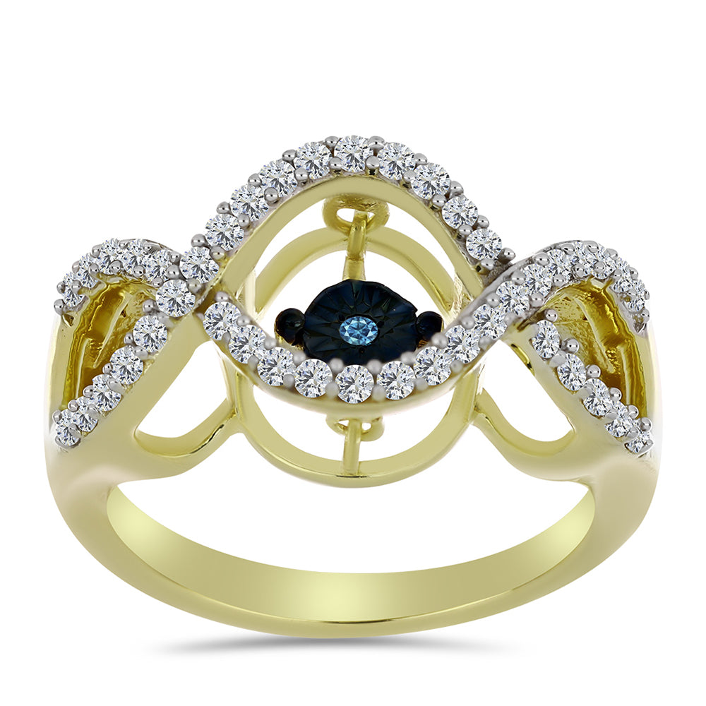 Pozlátený Strieborný Prsteň s Modrým tancujúcim diamantom a Bielym Topásom