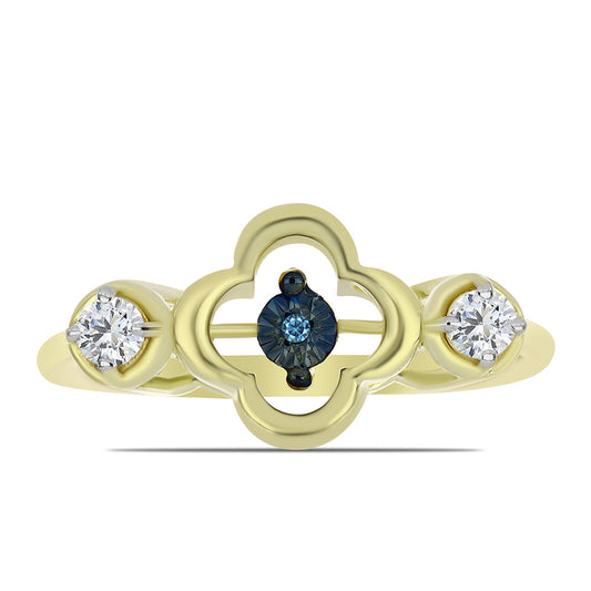 Pozlátený Strieborný Prsteň s Modrým tancujúcim diamantom a Bielym Topásom