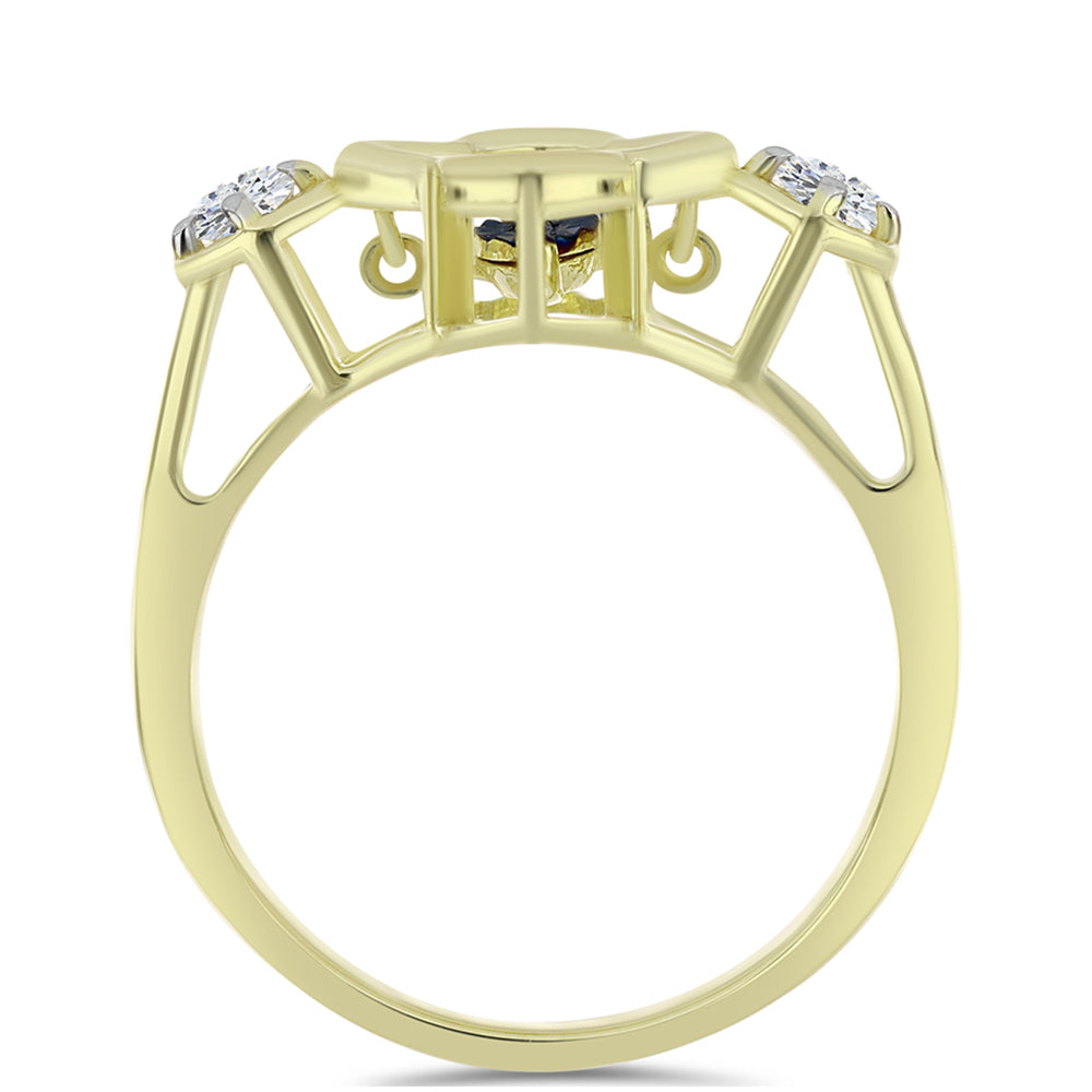 Pozlátený Strieborný Prsteň s Modrým tancujúcim diamantom a Bielym Topásom 2 