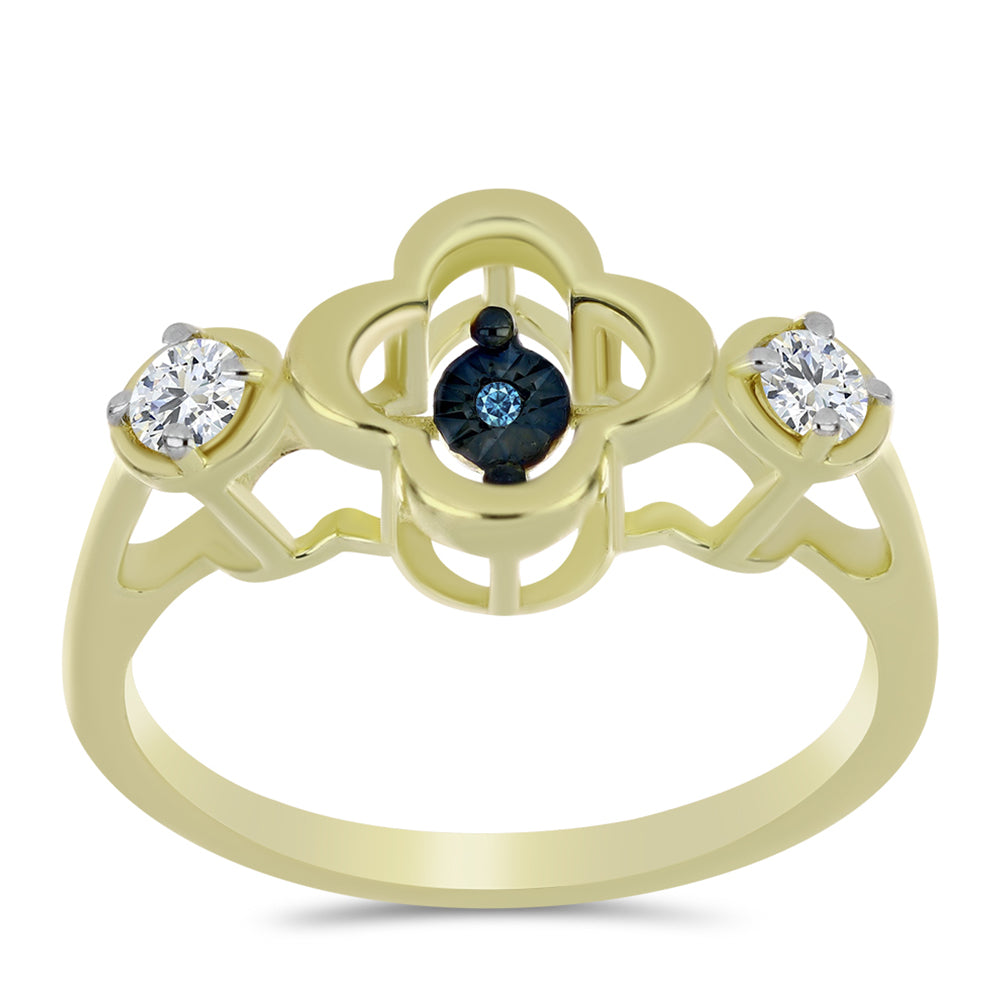 Pozlátený Strieborný Prsteň s Modrým tancujúcim diamantom a Bielym Topásom 3 