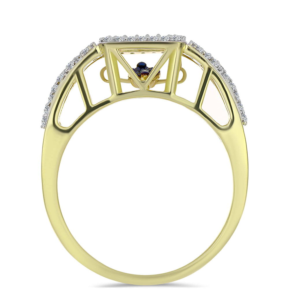 Pozlátený Strieborný Prsteň s Modrým tancujúcim diamantom a Bielym Topásom