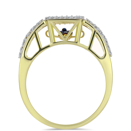 Pozlátený Strieborný Prsteň s Modrým tancujúcim diamantom a Bielym Topásom