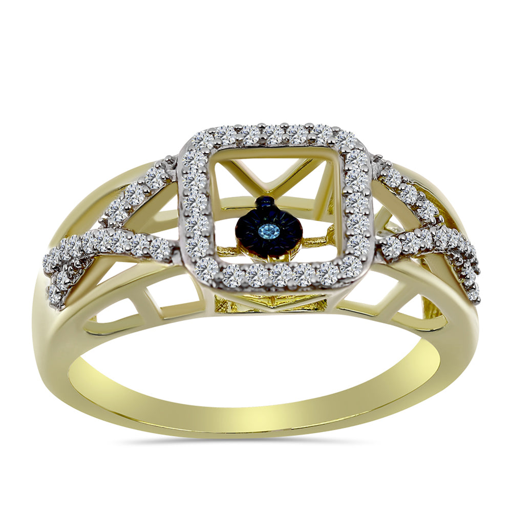 Pozlátený Strieborný Prsteň s Modrým tancujúcim diamantom a Bielym Topásom