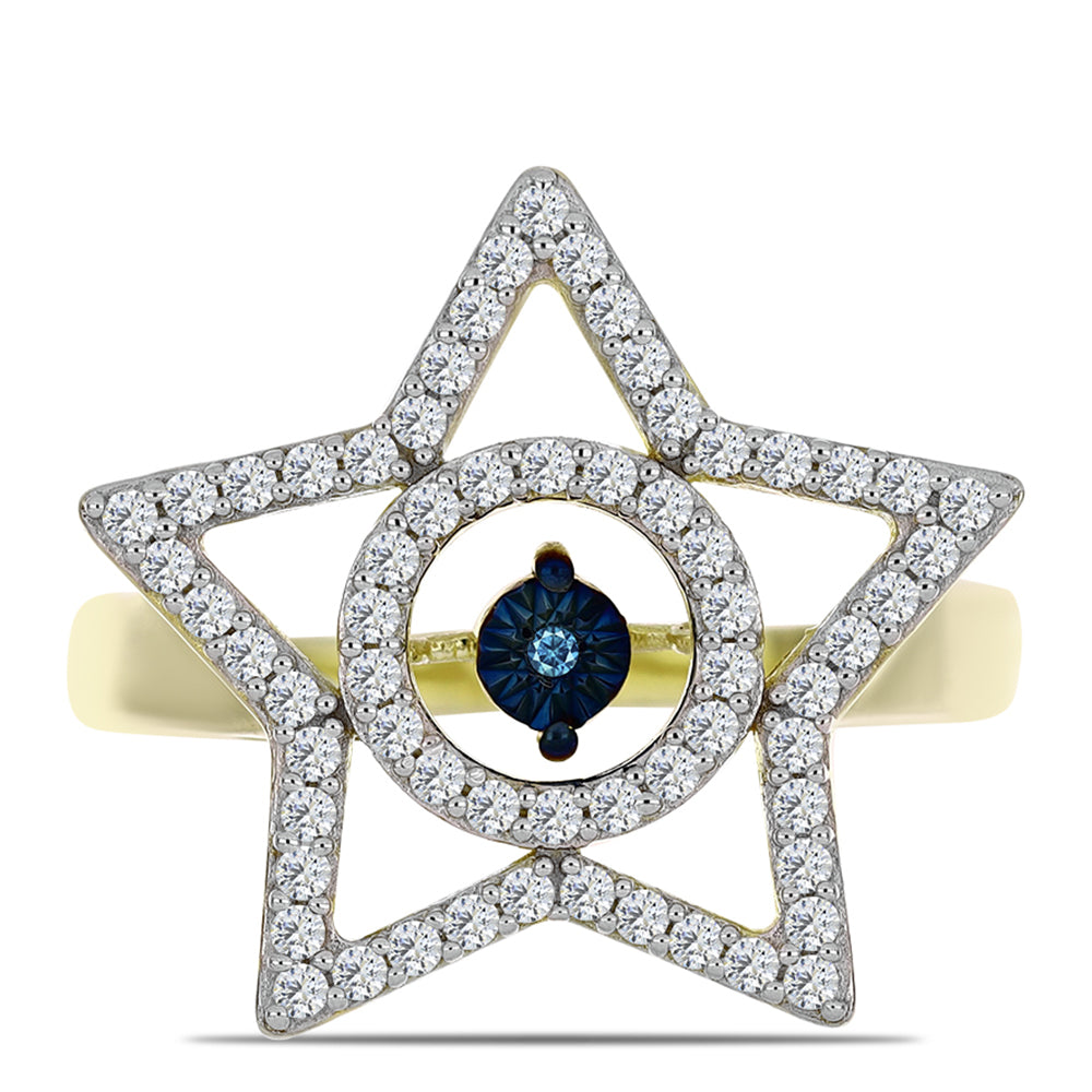 Pozlátený Strieborný Prsteň s Modrým tancujúcim diamantom a Bielym Topásom 1 