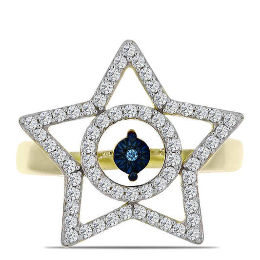 Pozlátený Strieborný Prsteň s Modrým tancujúcim diamantom a Bielym Topásom