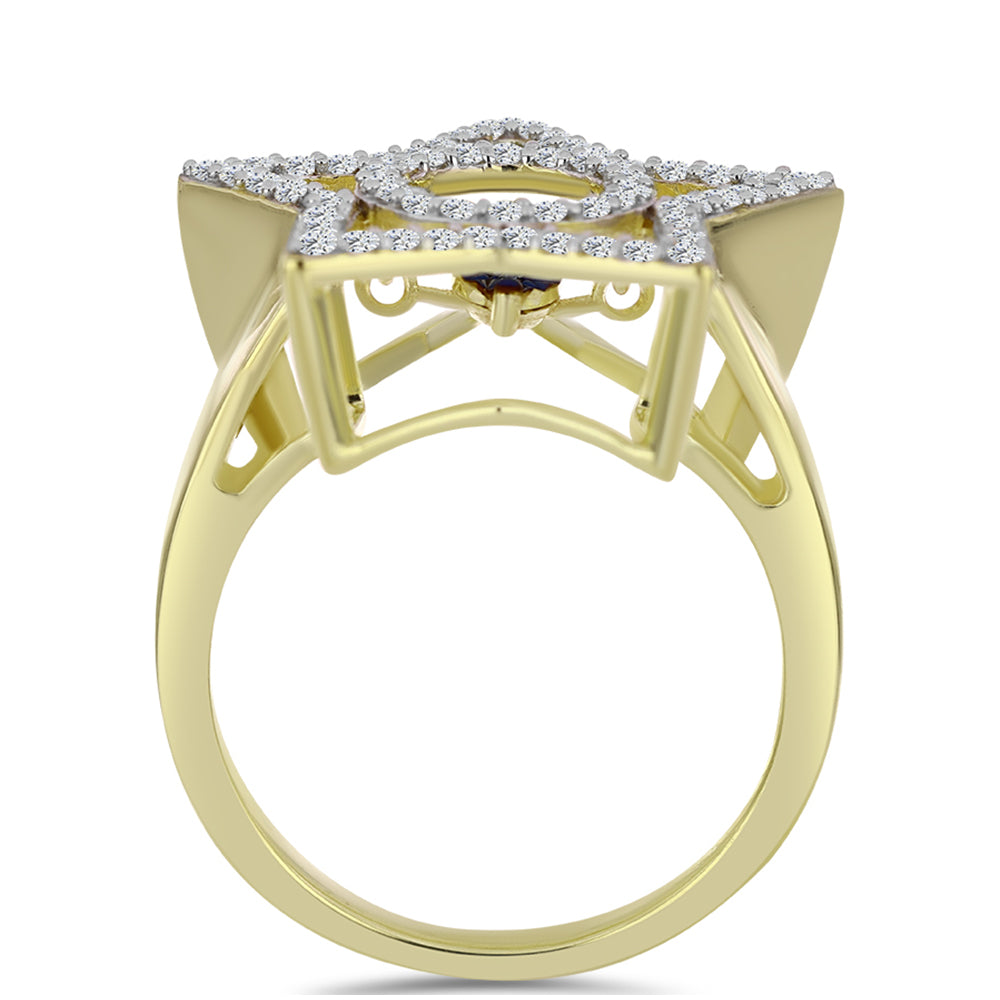 Pozlátený Strieborný Prsteň s Modrým tancujúcim diamantom a Bielym Topásom