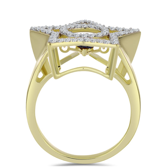 Pozlátený Strieborný Prsteň s Modrým tancujúcim diamantom a Bielym Topásom