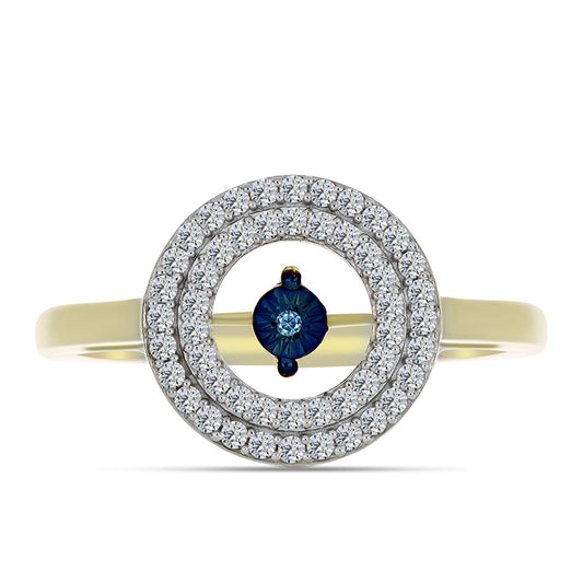 Pozlátený Strieborný Prsteň s Modrým tancujúcim diamantom a Bielym Topásom