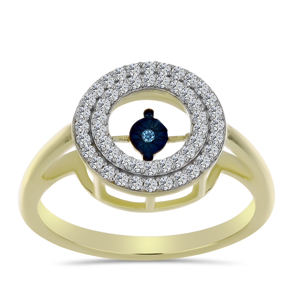 Pozlátený Strieborný Prsteň s Modrým tancujúcim diamantom a Bielym Topásom