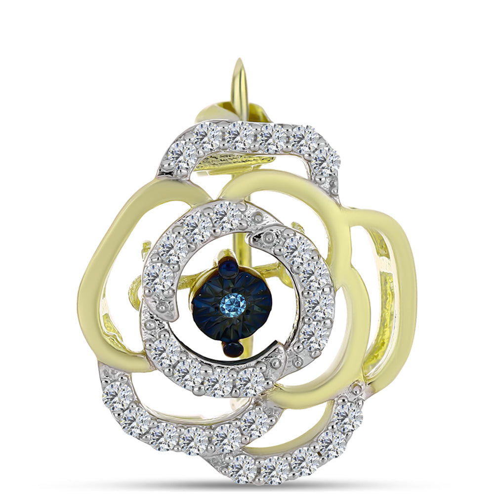 Pozlátený Strieborný Brošňa s Modrým tancujúcim diamantom a Bielym Topásom 1 