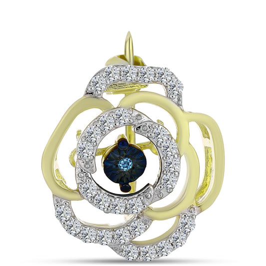 Pozlátený Strieborný Brošňa s Modrým tancujúcim diamantom a Bielym Topásom