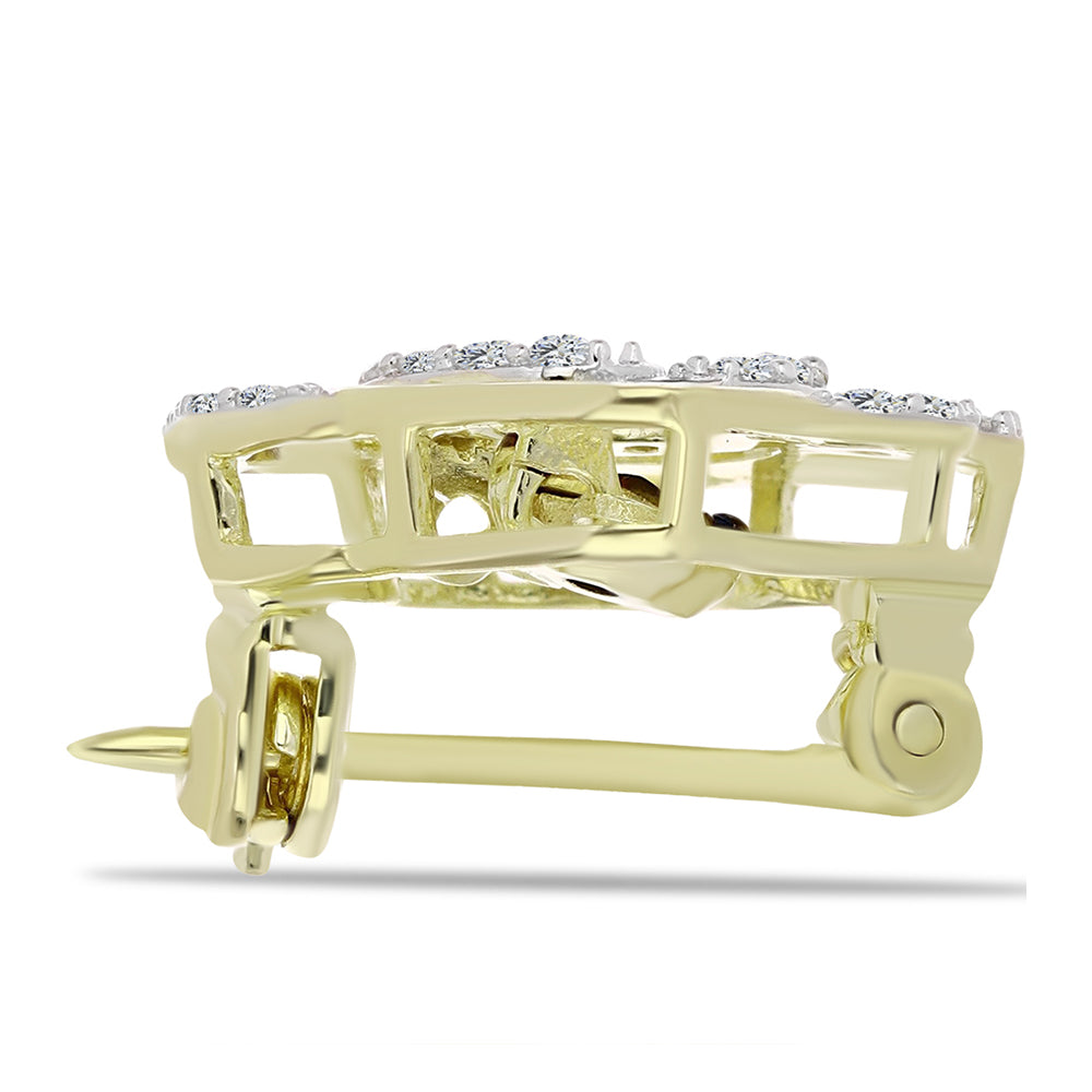 Pozlátený Strieborný Brošňa s Modrým tancujúcim diamantom a Bielym Topásom