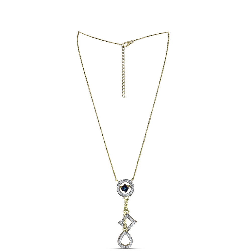 Pozlátený Strieborný Náhrdelník s Modrým tancujúcim diamantom a Bielym Topásom