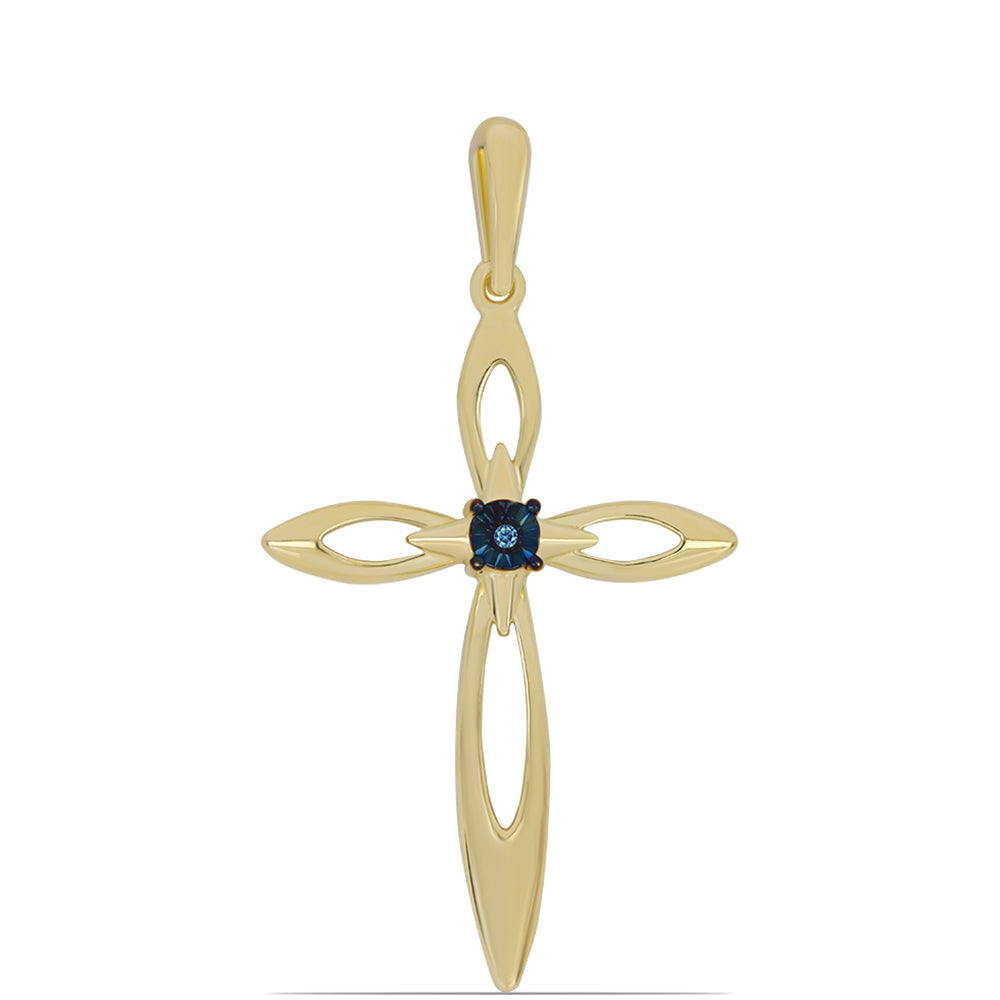 Kríž Pozlátený Strieborný Prívesok s Modrým tancujúcim diamantom 1 