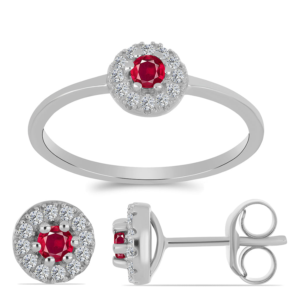 Strieborné Sada s Madagaskarským Rubínom a Bielym Topásom ( Náušnice+Prsteň ) 1 