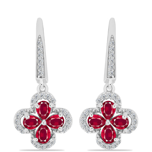 Strieborné Náušnice s Madagaskarským Rubínom a Bielym Topásom