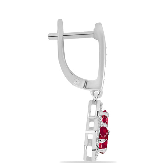 Strieborné Náušnice s Madagaskarským Rubínom a Bielym Topásom