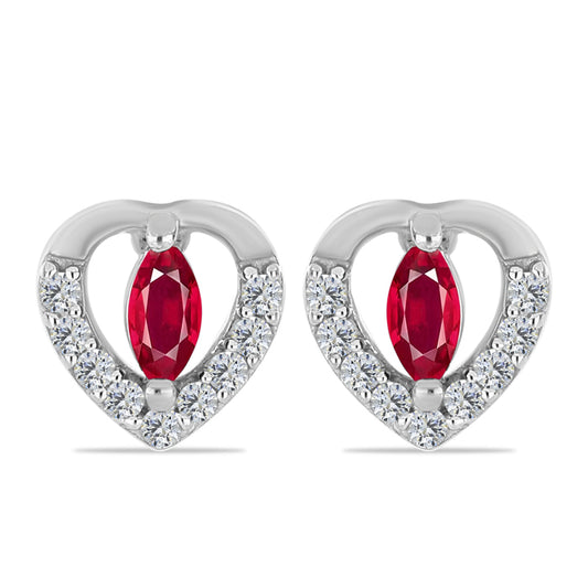 Strieborné Náušnice s Madagaskarským Rubínom a Bielym Topásom