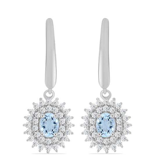 Strieborné Náušnice s Akvamarínom z Embu County a Bielym Topásom