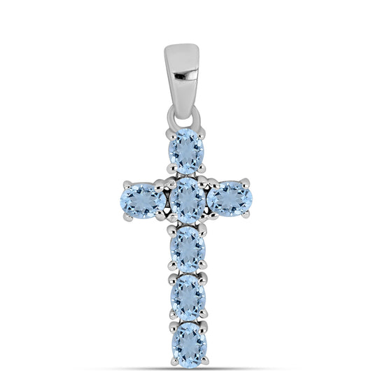 Kríž Strieborný Náhrdelník s Akvamarínom z Embu County