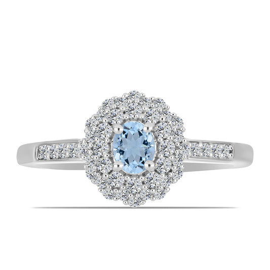 Strieborný Prsteň s Akvamarínom z Embu County a Bielym Topásom