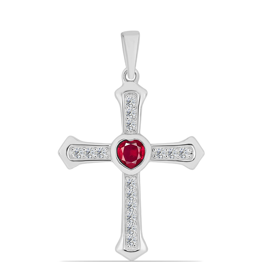 Kríž Strieborný Prívesok s Madagaskarským Rubínom a Bielym Topásom 1 