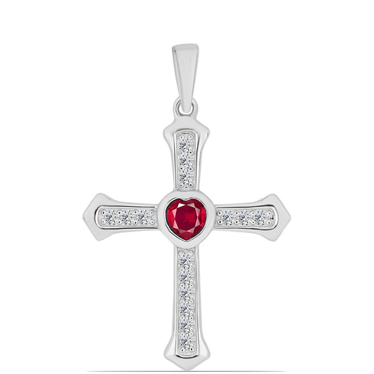 Kríž Strieborný Prívesok s Madagaskarským Rubínom a Bielym Topásom