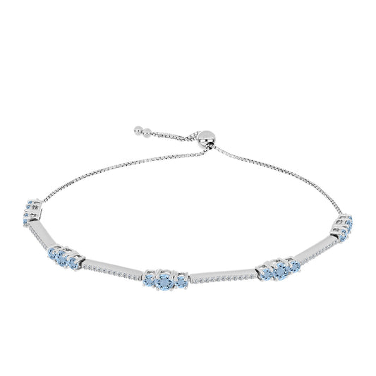 Strieborný Náramok s Akvamarínom z Embu County a Bielym Topásom