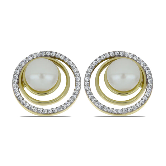 Pozlátené Strieborné Náušnice s Bielou Sladkovodnou Perlou a Bielym Topásom