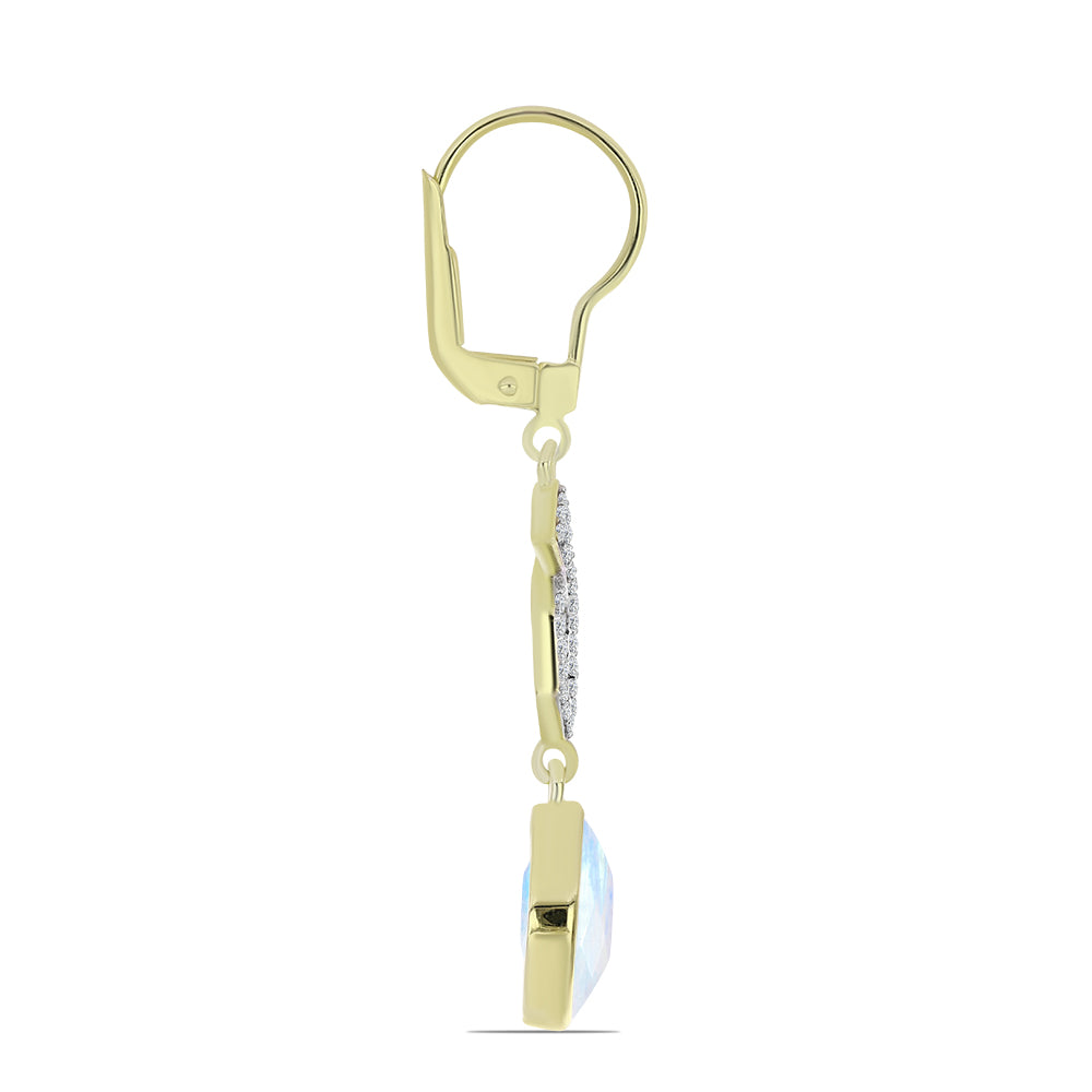 Pozlátené Strieborné Náušnice s Dúhovým Mesačným Kameňom a Bielym Topásom 2 