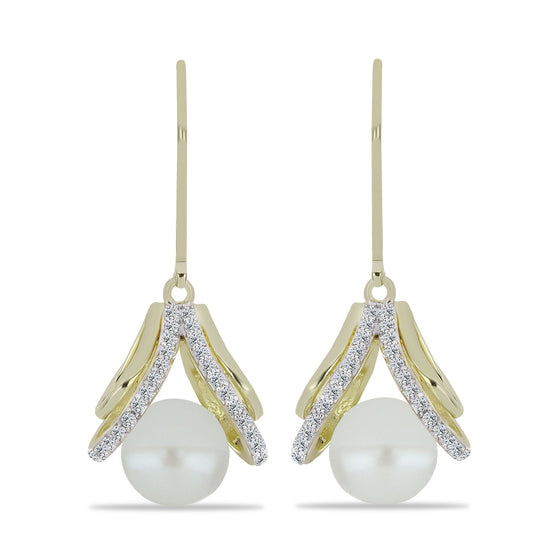 Pozlátené Strieborné Náušnice s Bielou Sladkovodnou Perlou a Bielym Topásom