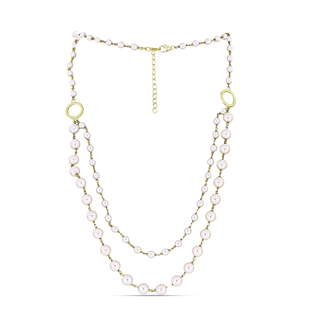 Pozlátený Strieborný Náhrdelník s Bielou Sladkovodnou Perlou 1 