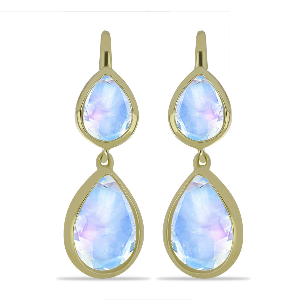 Pozlátené Strieborné Náušnice s Dúhovým Mesačným Kameňom 1 