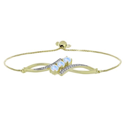 Pozlátený Strieborný Náramok s Dúhovým Mesačným Kameňom a Bielym Topásom