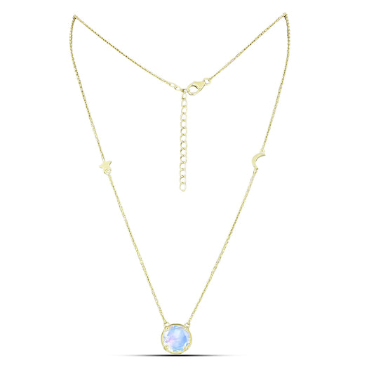 Pozlátený Strieborný Náhrdelník s Dúhovým Mesačným Kameňom
