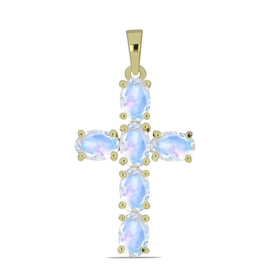 Kríž Pozlátený Strieborný Prívesok s Dúhovým Mesačným Kameňom