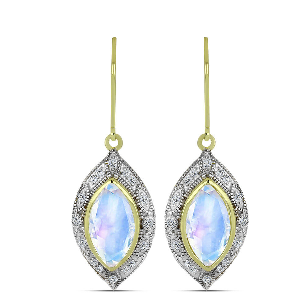 Pozlátené Strieborné Náušnice s Dúhovým Mesačným Kameňom a Bielym Topásom 1 