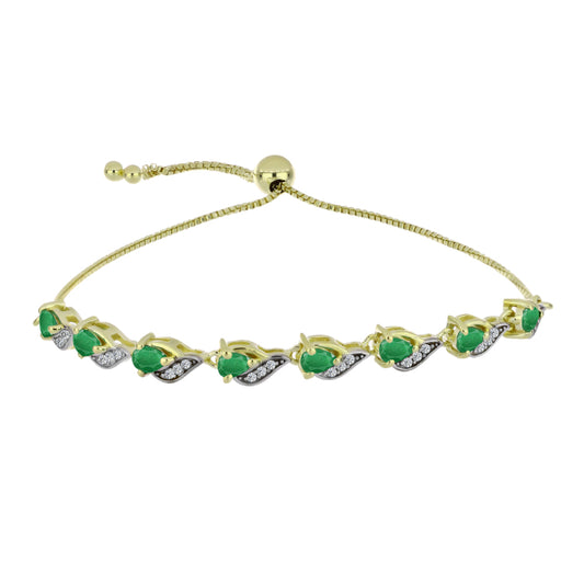 Pozlátený Strieborný Náramok s so Zambijským Smaragdom a Bielym Topásom