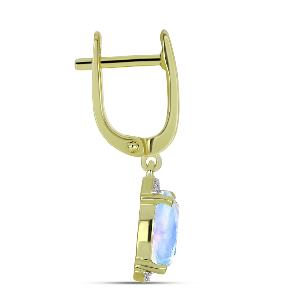 Pozlátené Strieborné Náušnice s Dúhovým Mesačným Kameňom a Bielym Topásom