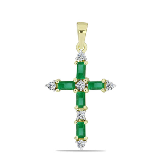 Kríž Pozlátený Strieborný Prívesok s so Zambijským Smaragdom a Bielym Topásom