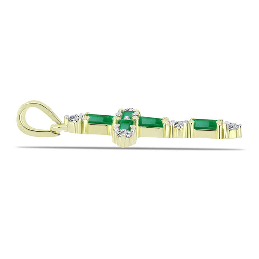 Kríž Pozlátený Strieborný Prívesok s so Zambijským Smaragdom a Bielym Topásom