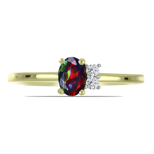 Pozlátený Strieborný Prsteň s Polnočne Čiernym Etiópskym Opálom z Lega Dembi a Bielym Topásom