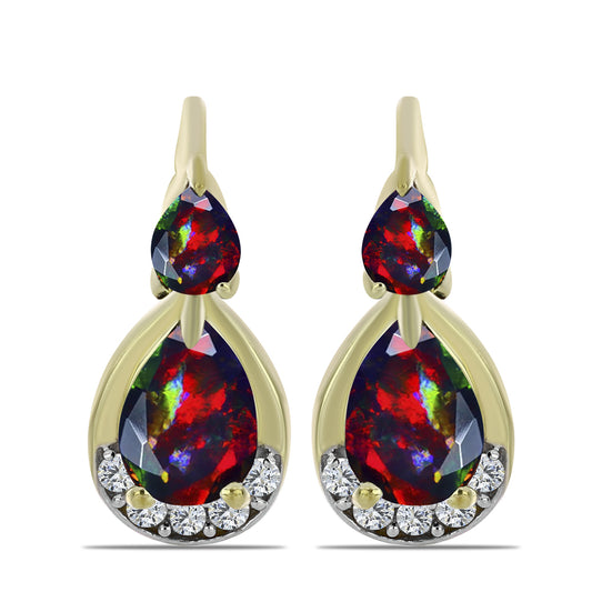 Pozlátené Strieborné Náušnice s Polnočne Čiernym Etiópskym Opálom z Lega Dembi a Bielym Topásom