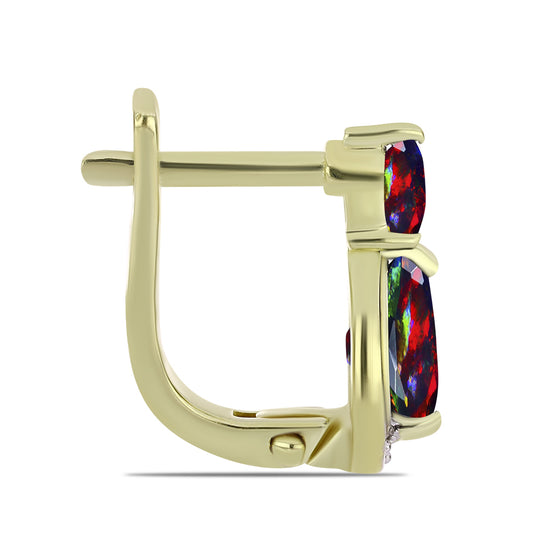 Pozlátené Strieborné Náušnice s Polnočne Čiernym Etiópskym Opálom z Lega Dembi a Bielym Topásom