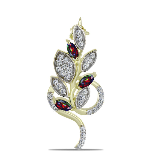 Pozlátený Strieborný Brošňa s Polnočne Čiernym Etiópskym Opálom z Lega Dembi a Bielym Topásom