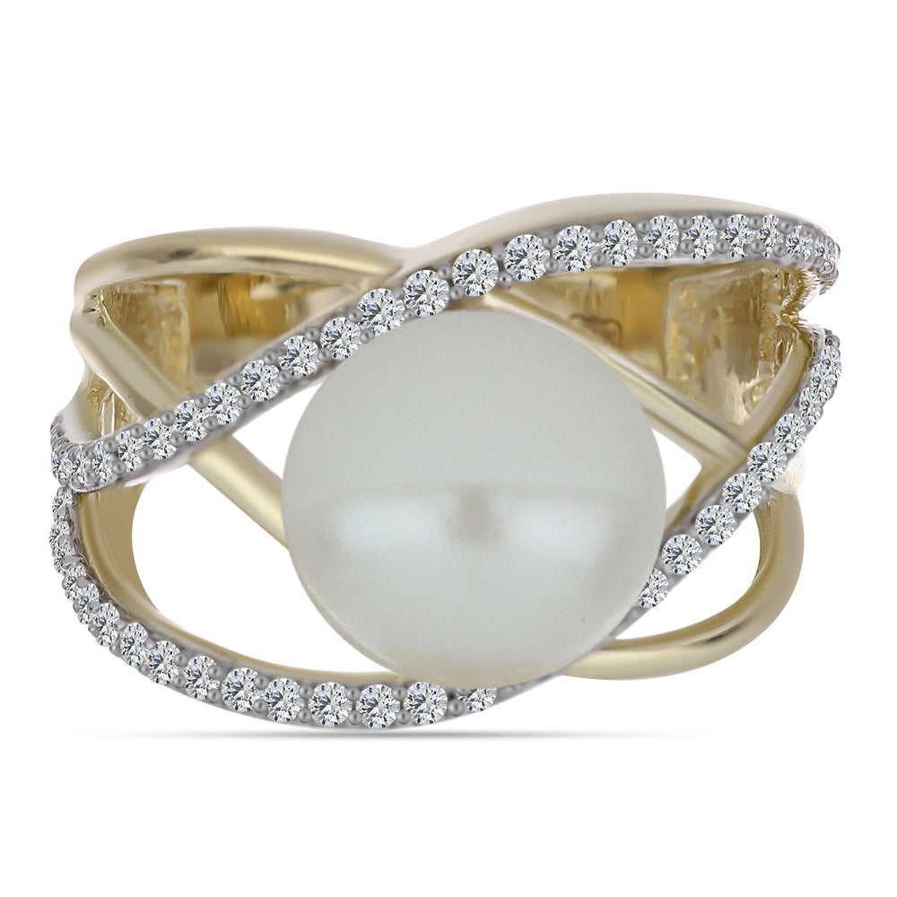 Pozlátený Strieborný Prsteň s Bielou Sladkovodnou Perlou a Bielym Topásom 1 