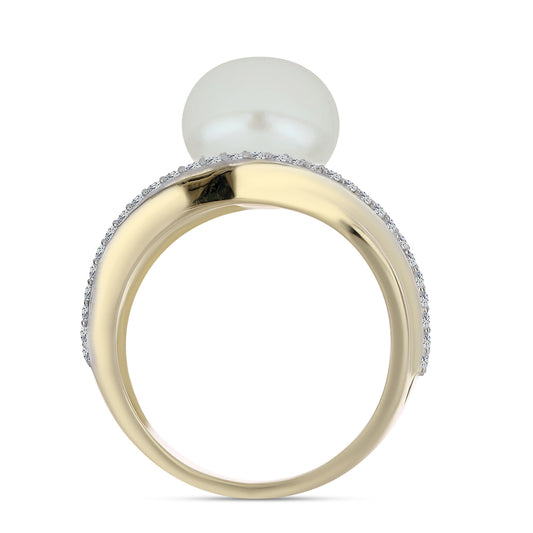 Pozlátený Strieborný Prsteň s Bielou Sladkovodnou Perlou a Bielym Topásom