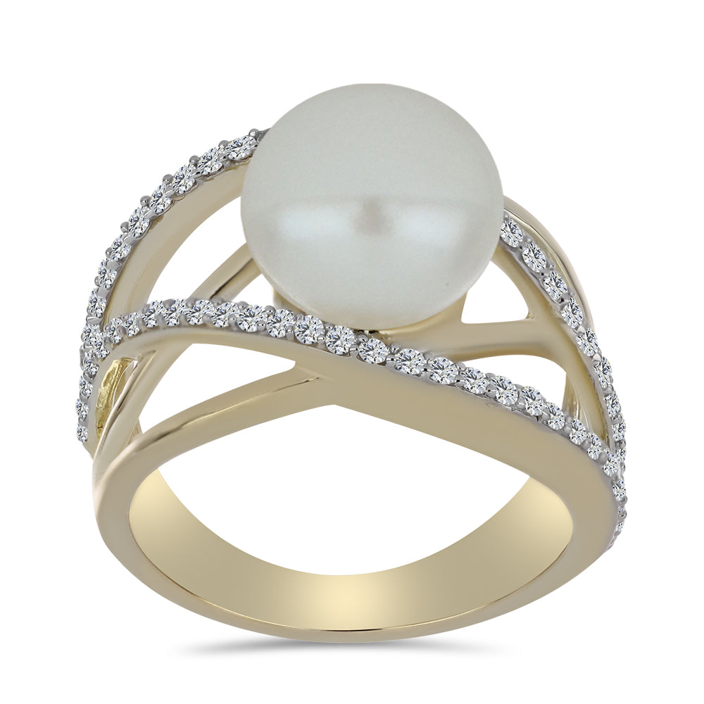 Pozlátený Strieborný Prsteň s Bielou Sladkovodnou Perlou a Bielym Topásom