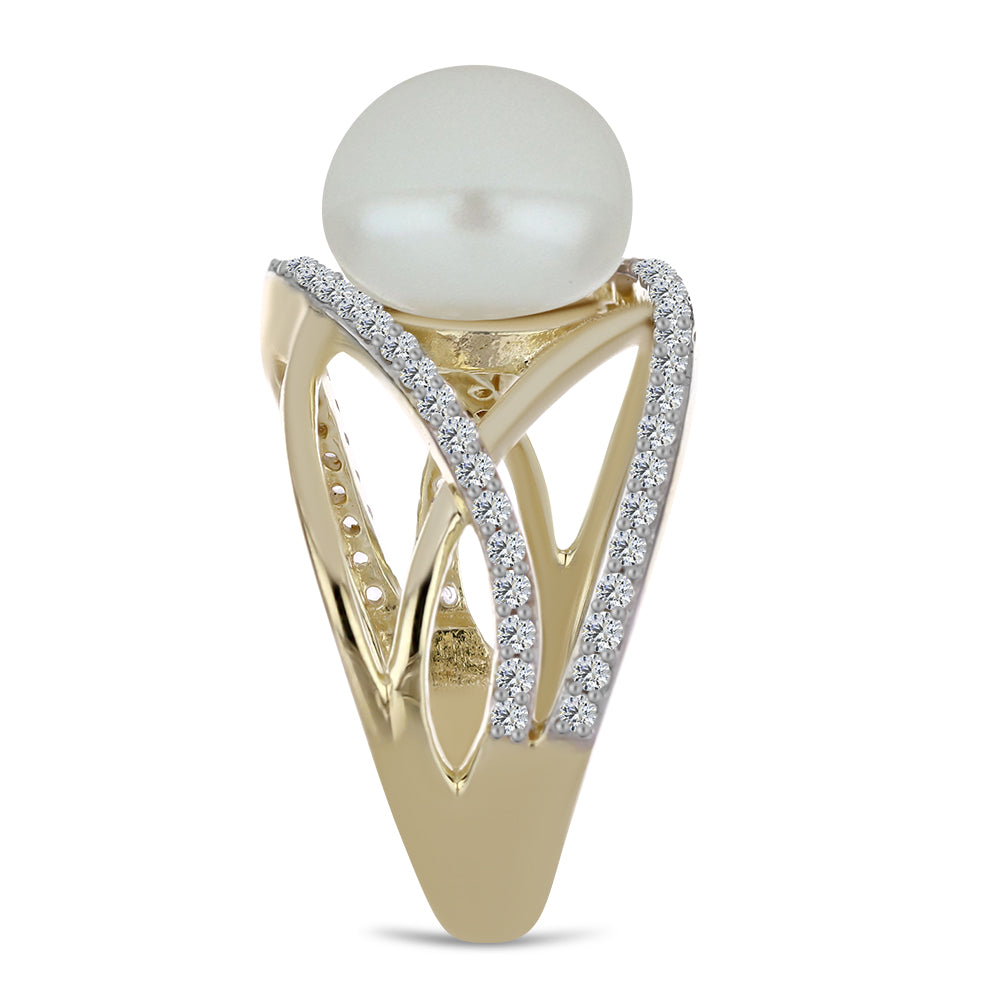 Pozlátený Strieborný Prsteň s Bielou Sladkovodnou Perlou a Bielym Topásom 4 